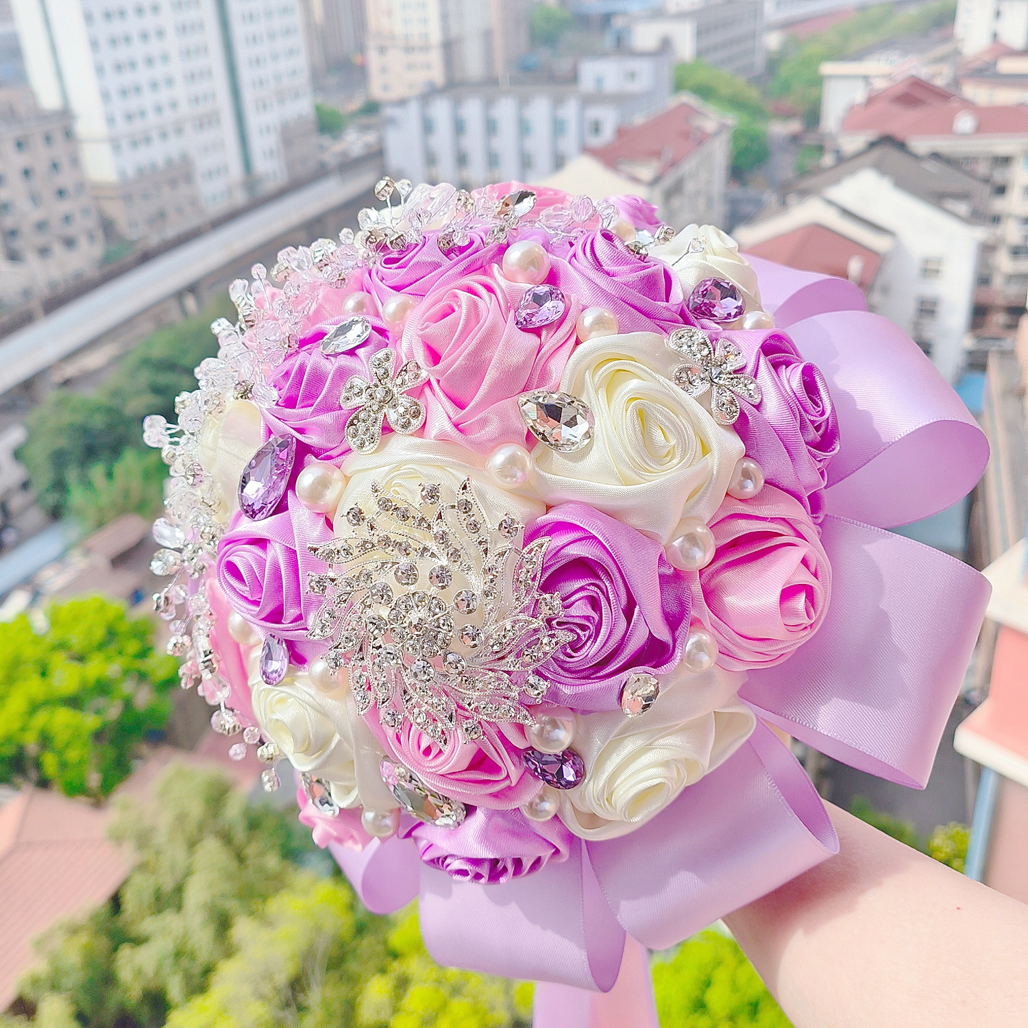 粉紫色新娘结婚高级感材料包珍珠