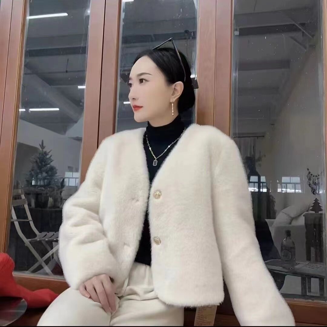 2024春款欧貂绒外套女仿水貂毛皮毛一体短款时尚休闲百搭网红上衣