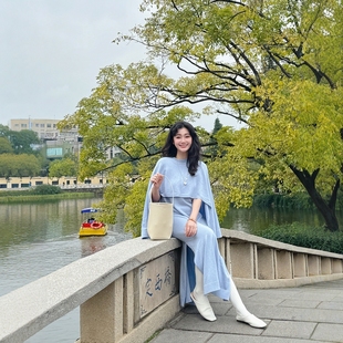 披肩斗篷3041 复古蓝两件套连衣裙 3042 花生女郎