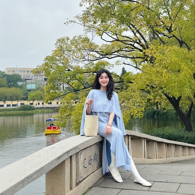 【花生女郎】复古蓝两件套连衣裙+披肩斗篷3041+3042