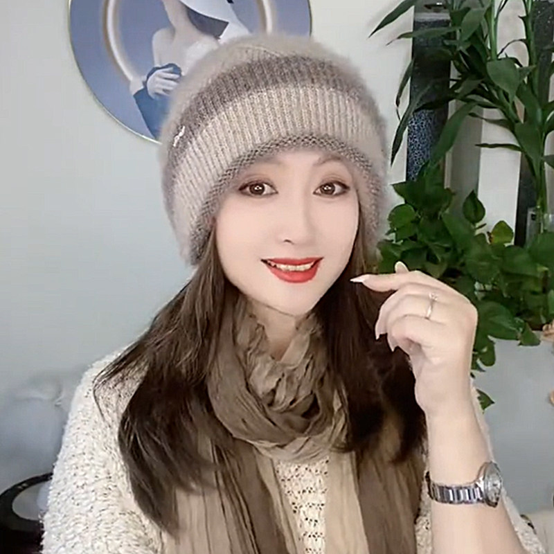 洋气帽子女冬季保暖护耳2025新款时尚中老年妈妈包头帽针织毛线帽