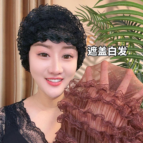 夏季遮白发帽子女薄款透气新款中老年妈妈美人帽洋气蕾丝包头帽女