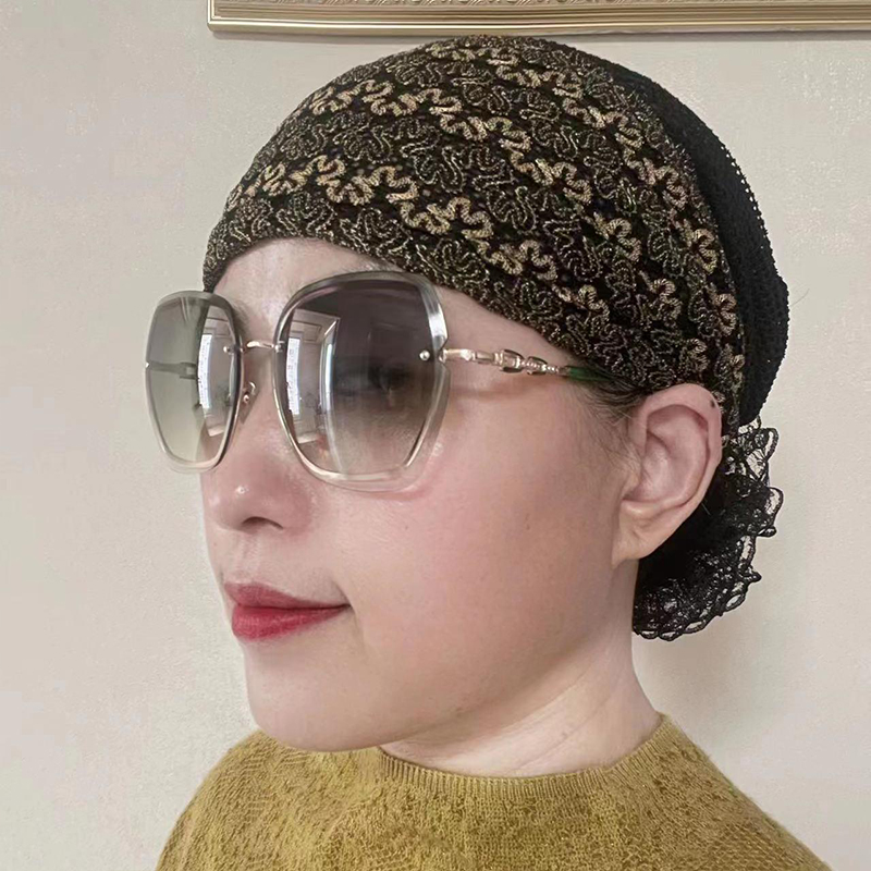 春秋透气遮白发帽子女2025新款蕾丝洋气时尚头巾帽民族风包头帽女