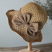 手工编织草帽防晒遮阳帽可折叠夏季 出游大檐休闲渔夫帽蝴蝶结帽子