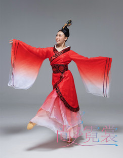 出租古典舞关雎红色汉服踏春舞蹈服宽大袖广袖礼仪之邦中国风古装