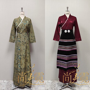 出租藏袍女西藏民族服装藏族锦缎花边藏装两件套藏服藏衣民族风