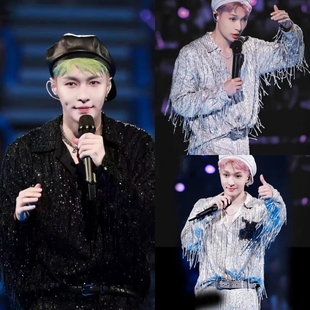 北京出租张艺兴同款 拉丁舞爵士舞团队演出服 亮片流苏衬衫