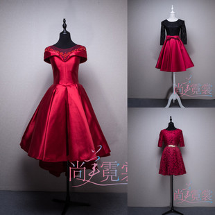 《北京出租》红色大号大码中长款女士晚宴迎新晚会主持人礼服裙