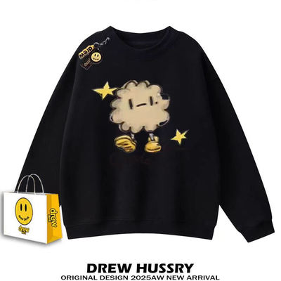Drew美式卡通印花圆领卫衣男纯棉