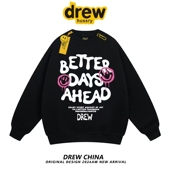 drew笑脸潮牌涂鸦字母印花圆领卫衣男女情侣美式 宽松秋冬加绒上衣