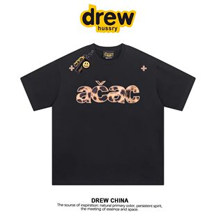 DREW美式趣味ACAC字母印花短袖T恤男女夏季重磅纯棉宽松情侣半袖