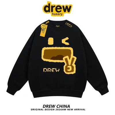 Drew笑脸潮牌美式圆领卫衣男纯棉