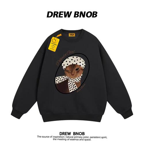 DREW美式复古猫咪纯棉宽松卫衣女