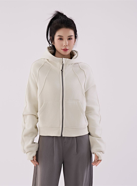lulu同款Scuba混纺绒宽松连帽衫女式拉链加厚卫衣瑜伽外套无logo