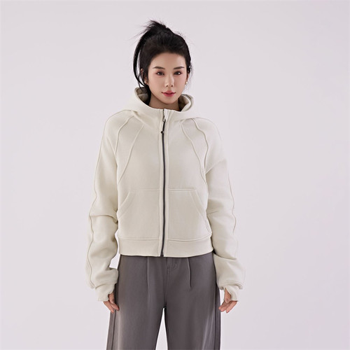 lulu同款Scuba混纺绒宽松连帽衫女式拉链加厚卫衣瑜伽外套无logo