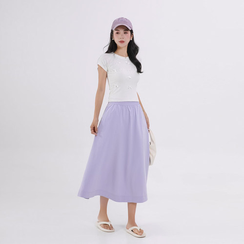 LuLu同款Stretch Woven女士腰部褶边中长裙夏季A字半身裙无logo