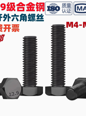 12.9级发黑高强度全牙外六角螺丝GB/T5781六角头螺丝M4M5M6M8-M24