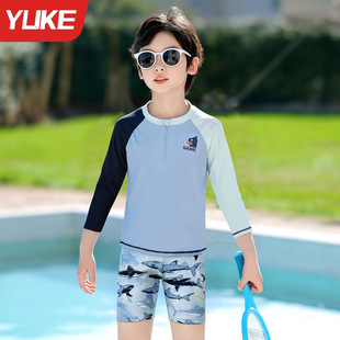 2026儿童防晒泳衣分体长袖男孩中大童宝宝男童温泉游泳衣泳裤套装