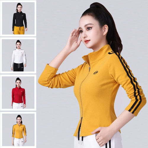 2025广场舞立领拉链条纹袖上衣