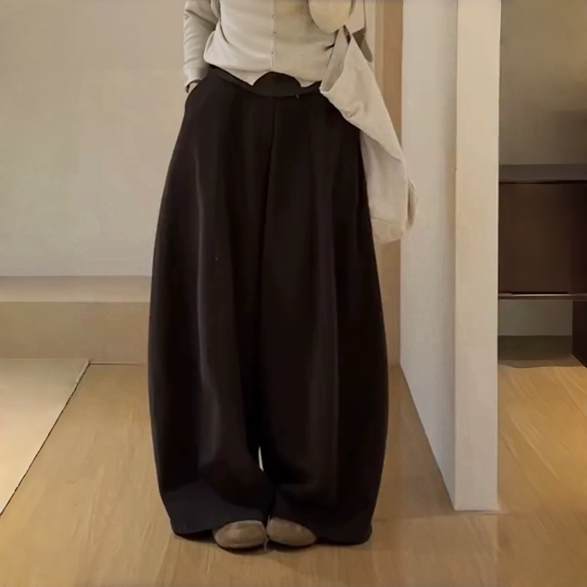 休闲裤茧型拖地气球裤