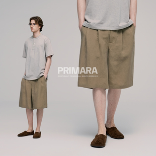 PRIMARA【西装短裤含亚麻】高端宽松直筒老钱休闲五分裤2026夏季