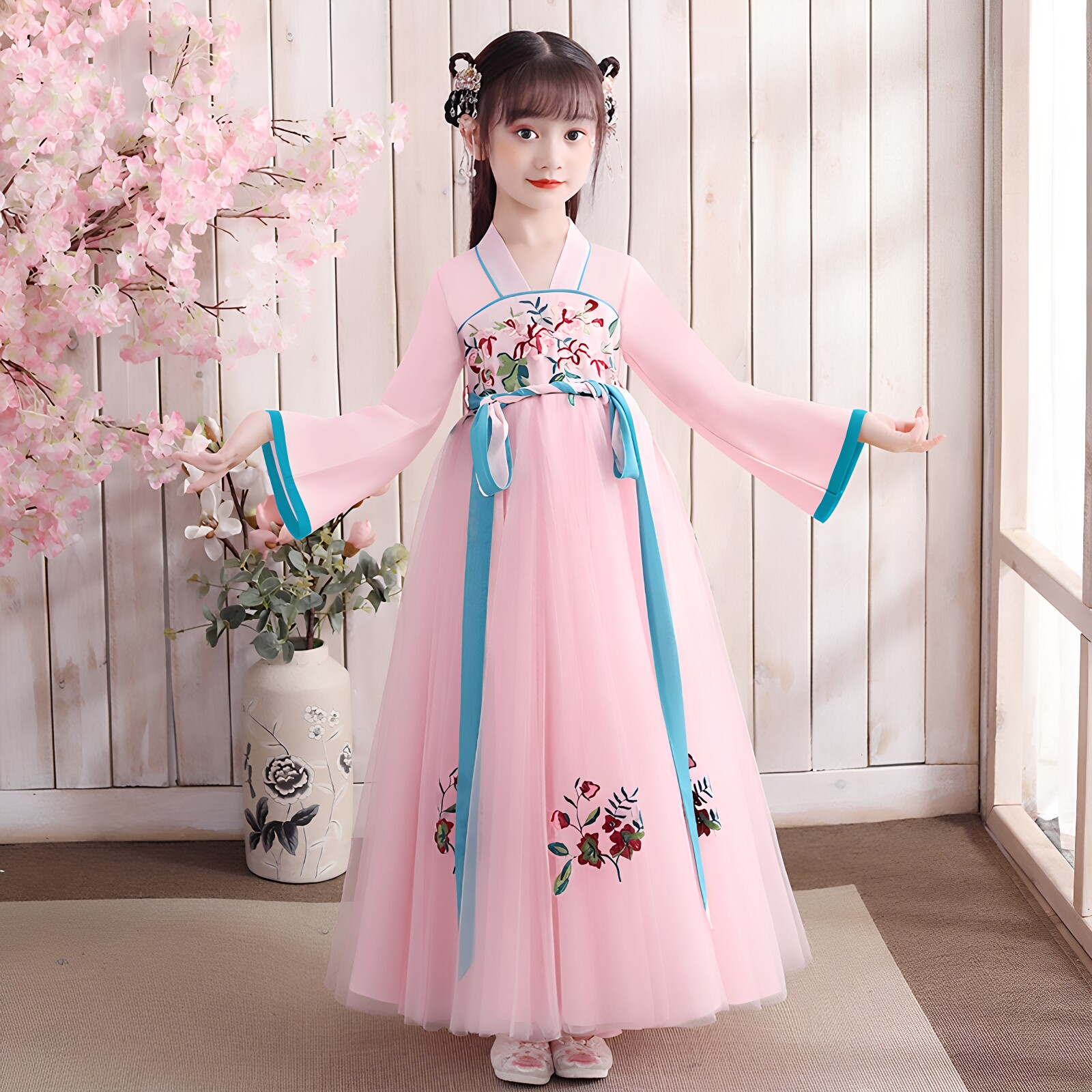 女童汉服春秋裙子唐装超仙古风小女孩连衣裙长款中国风襦裙演出服