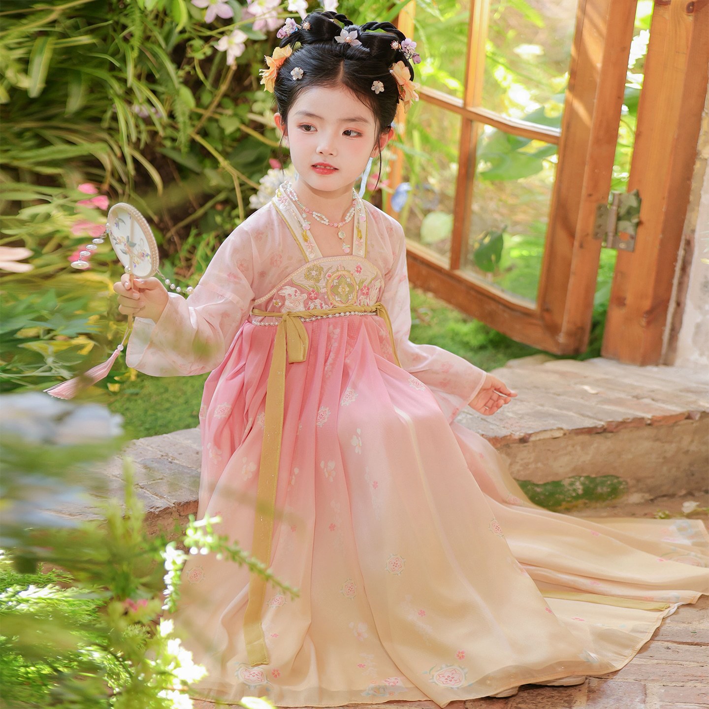 汉服女童2026新款古风连衣裙中秋国风唐装襦裙中长款儿童古装裙子