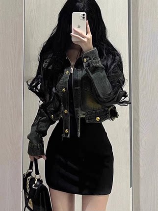 美式复古水洗短款牛仔外套女春秋2025新款高级感百搭长袖夹克上衣