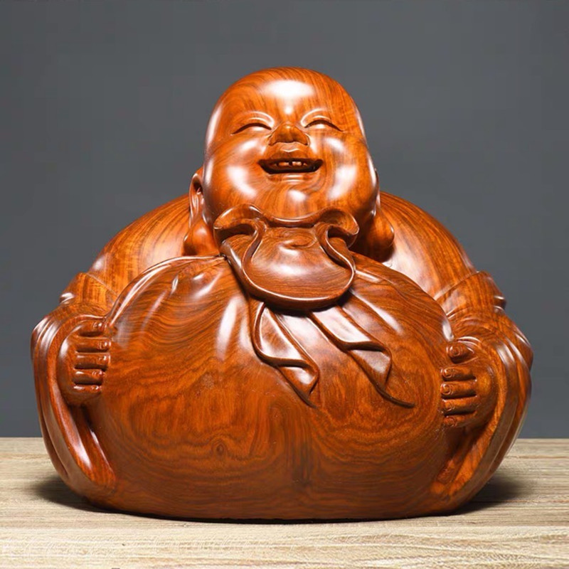 黄花梨木雕弥勒佛摆件实木雕刻坐笑布袋佛家居玄关装饰红木工艺品