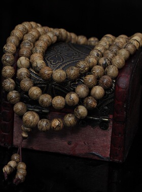 印尼天然马尼涝捞沉水浮6/8mm108颗沉香佛珠手串手链念珠保真收藏