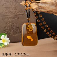 Imitation Brazilian plant fossil sweater chain, imitation amber and beeswax water drop peace pendant, ethnic scenic area necklace thumbnail 4