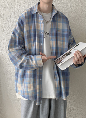 BDLS工作室文艺男女店港风情侣款格子衬衫男宽松休闲长袖衬衣外套