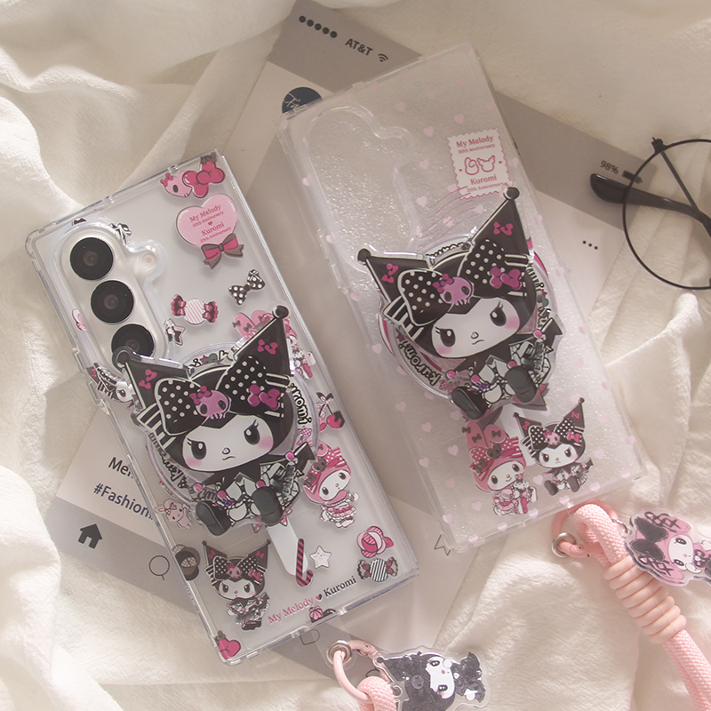 ins日韩风卡通可爱美乐蒂库洛米适用三星zfold7手机壳折叠屏fold5手绳FOLD6手链W24磁吸支架ZFold4保护套W23