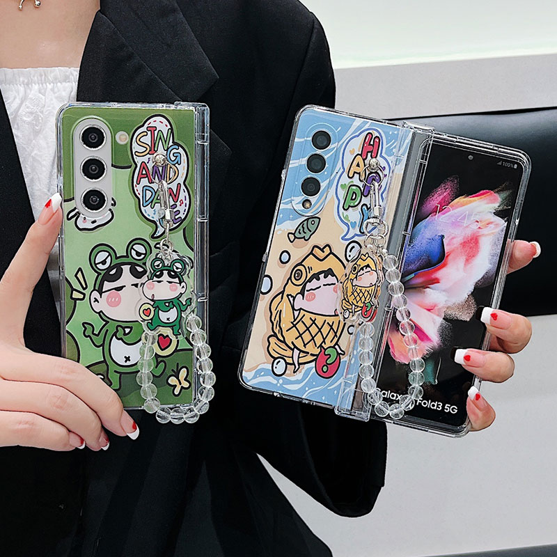 适用于GalaxyZfold6手机壳ins日韩卡通青蛙鲷鱼烧蜡笔小新ZFold3创意FOLD5带铰链ZFold4翻盖壳w24手链保护套