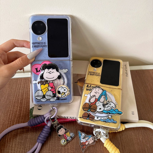 韩国ins卡通史努比适用华为puraX手机壳pocket2折叠屏OPPOFindN3Flip磁吸小米MIXFlip2支架摩托罗拉R60/R50套