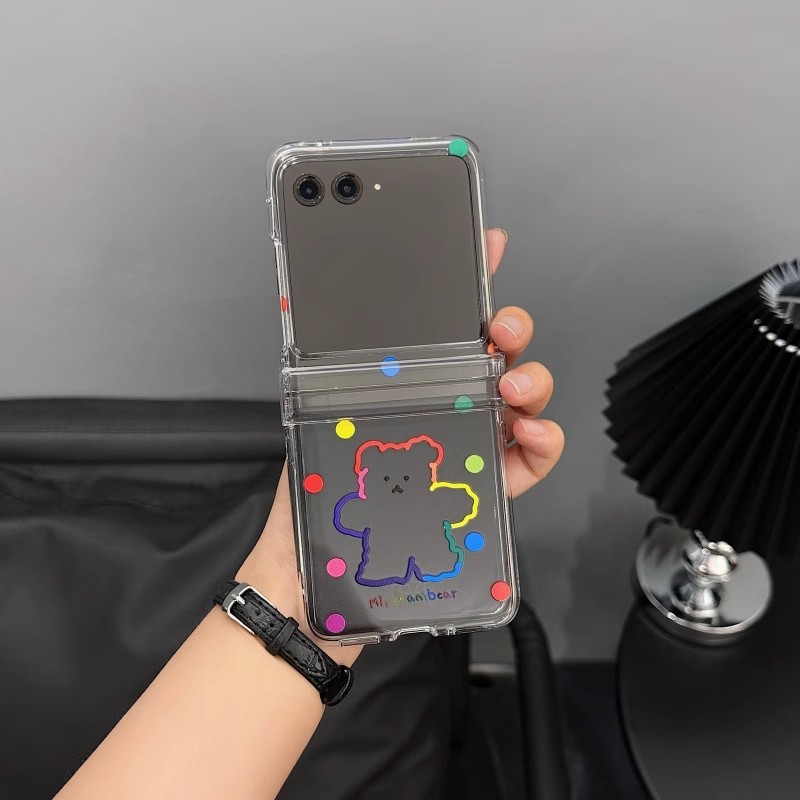 ins韩系卡通可爱彩虹小熊适用摩托罗拉motorazr60ulta手机壳Razr50带较链Razr6pro全包razr40ulta防摔保护套