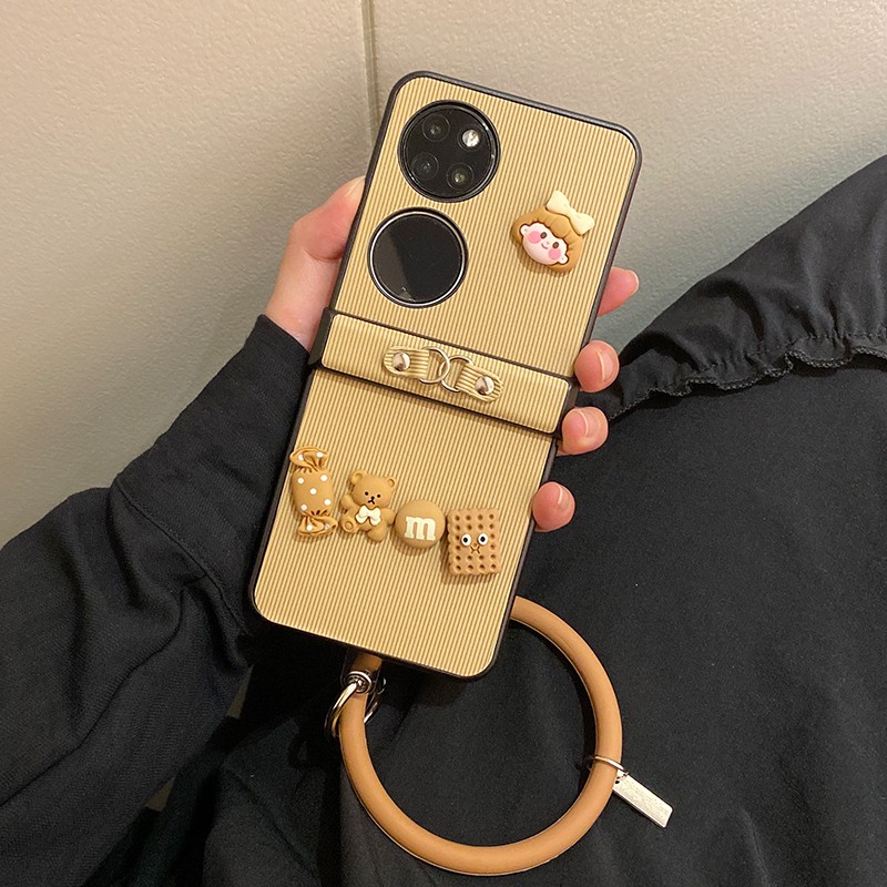 ins韩风卡通立体饼干小熊女孩适用华为P50pocket手机壳折叠屏P50宝盒pocketS手环pocket 2保护套少女款