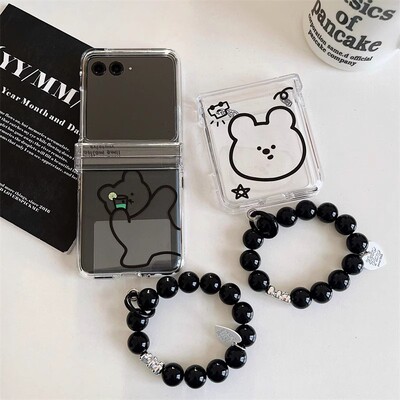 ins韩风线条卡通可爱小熊适用摩托罗拉motorazr60ulta手机壳Razr50带较链Razr6pro全包razr40ulta防摔保护套