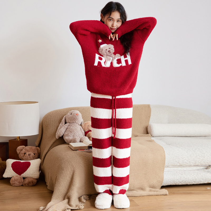 可爱宠物半边绒保暖家居睡衣女冬