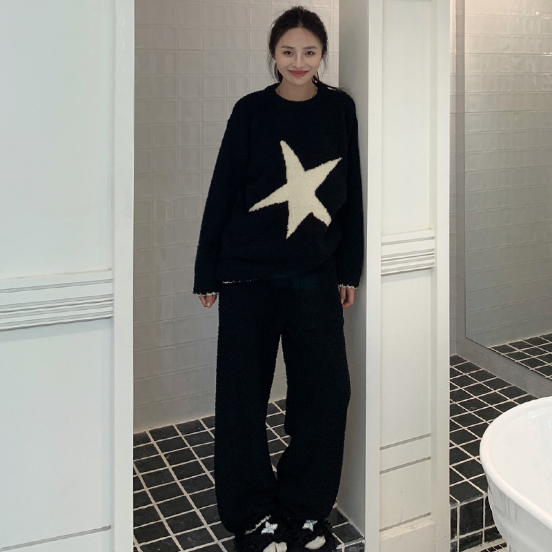 慵懒软糯保暖半边绒家居睡衣女冬