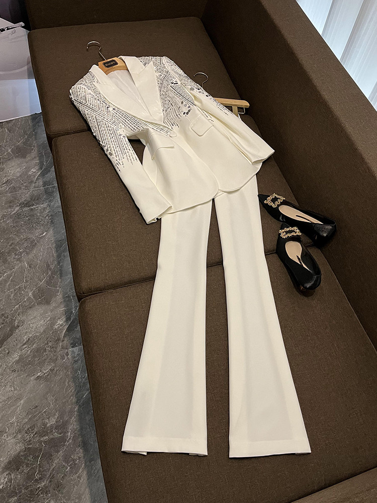 새로운 유럽과 미국의 스타 패션 무거운 구슬 자수 스팽글 정장 바지 정장 투피스 세트 A22488JF-