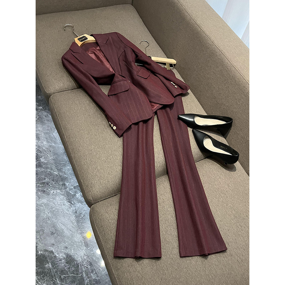 新款酒红色西装套装女高端气质职业面试正装工装西服外套05250
