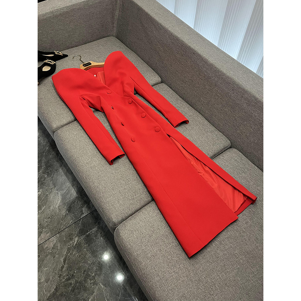 新款夏季欧美明星时尚个性设计立领修身长款风衣外套礼服A0527