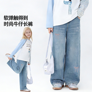 2026春装新款时尚韩系牛仔图案刺绣女童长裤儿童裤子P8520350005