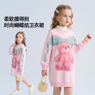 ipw女童泰迪熊长袖连衣裙春秋2026新款小熊印花宽松洋气卫衣裙