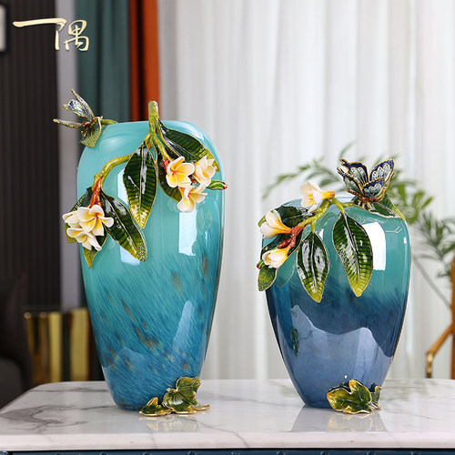 新中式玻璃珐琅彩花瓶摆件