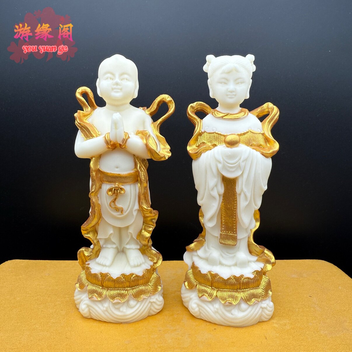 象牙果金童玉女摆件善财童子龙女观音身边侍者佛像保平安多子多福
