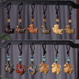 绿檀木彩虹唐马马上发财钥匙扣挂件生肖马包包挂饰送礼马年礼物