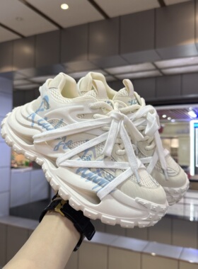 潮牌网红时装男鞋帅气炸街厚底外增高老爹鞋学院风绑带网面小白鞋