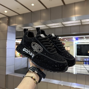 KTV小伙理发师亮面帅鞋 网红炸街水钻老爹鞋 男2026潮流百搭休闲鞋